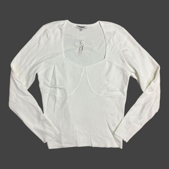Madewell‎ Shirt Women’s XXL White Wide Rib Sweater Top Sweetheart Corset NM615 - Picture 2 of 12